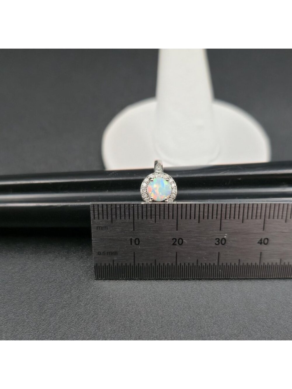 Size 5 Sterling Silver Round White Opal Halo Ring with Cubic Zirconia Ring A7487 - Picture 8 of 9